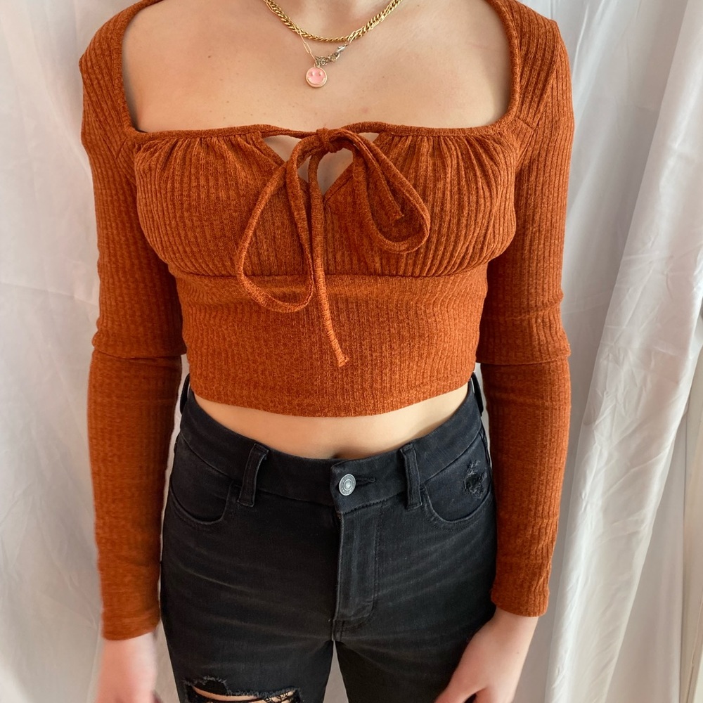 burnt orange long sleeve top